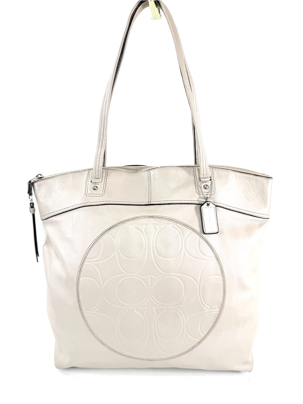 Coach Laura F18336 Putty Signature Embossed Leather Carryall Tote Bag